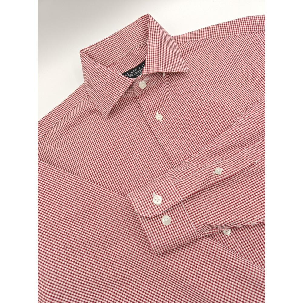 Bloomingdale's Men Red Gingham Non-Iron Dress Shirt 14.5x33 Regular Fit